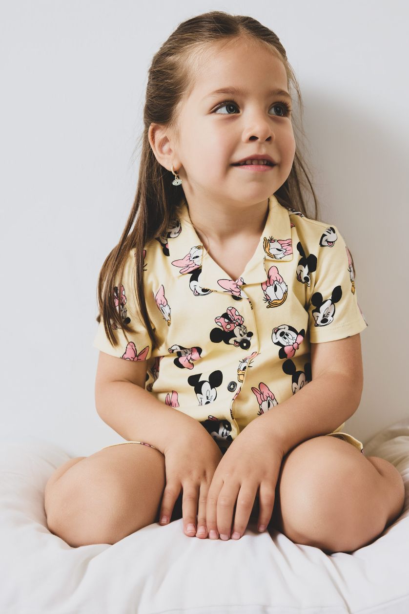 BÉBÉ FILLE Jaune Clair Ensemble Pyjama Mickey & Minnie T-shirt et Short pour bébé fille