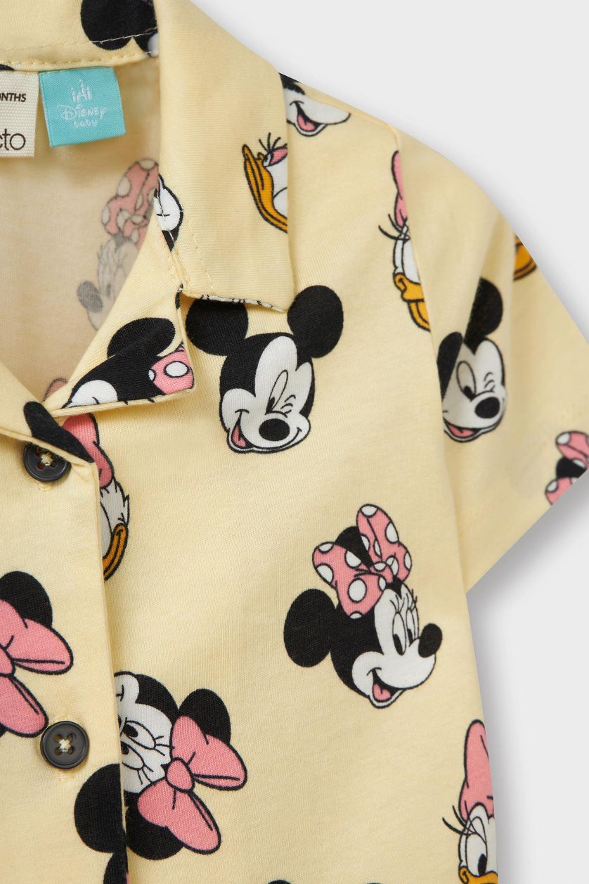 BÉBÉ FILLE Jaune Clair Ensemble Pyjama Mickey & Minnie T-shirt et Short pour bébé fille