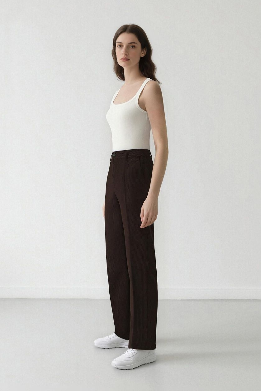 FEMME Marron Pantalon droit taille normale avec poches Afra x DeFacto