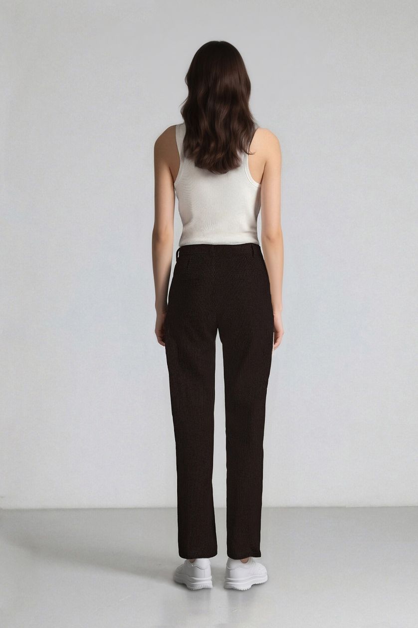FEMME Marron Pantalon droit taille normale avec poches Afra x DeFacto