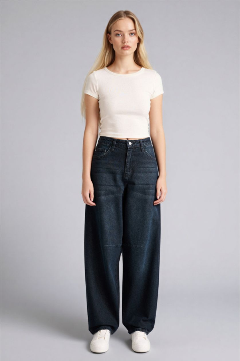 Woman Black Baggy Fit Denim Trousers