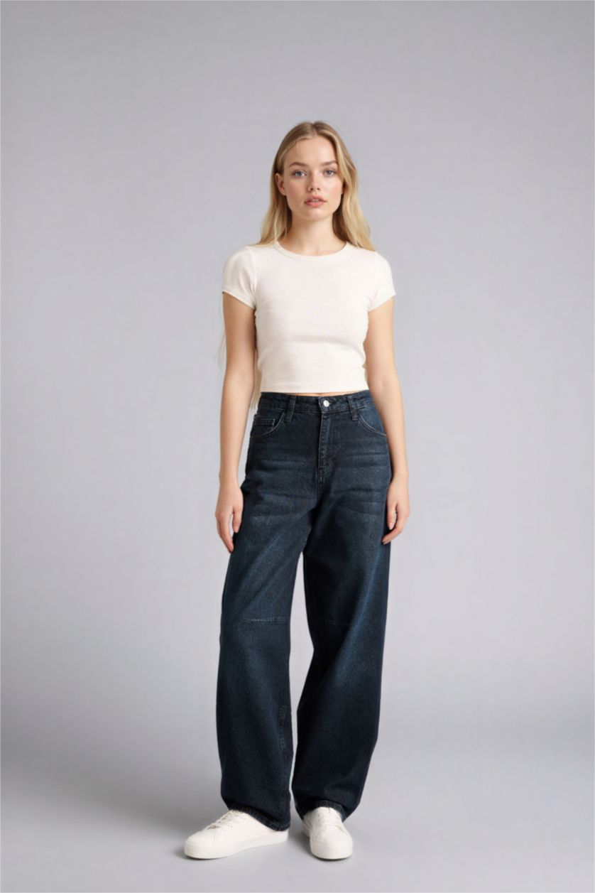 Woman Black Baggy Fit Denim Trousers
