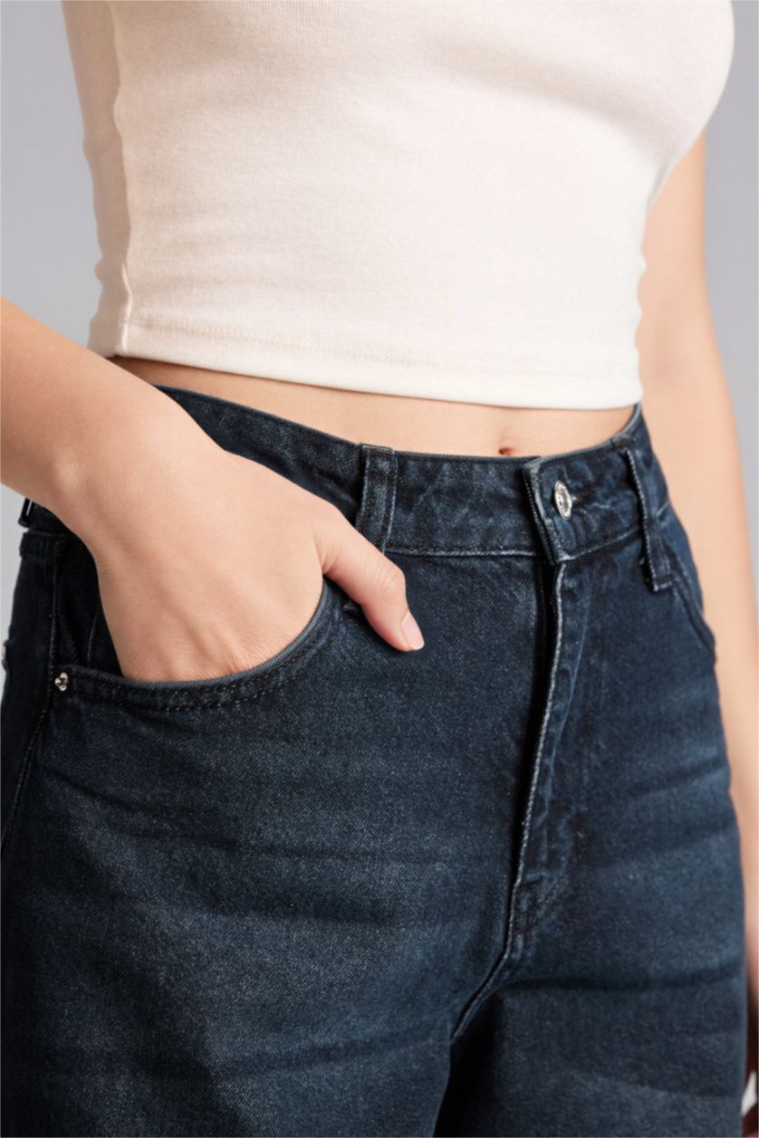 Woman Black Baggy Fit Denim Trousers