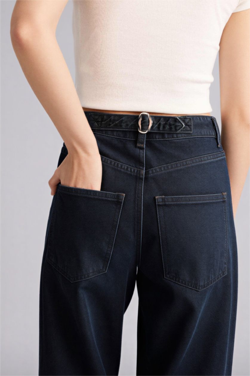 Woman Black Baggy Fit Denim Trousers