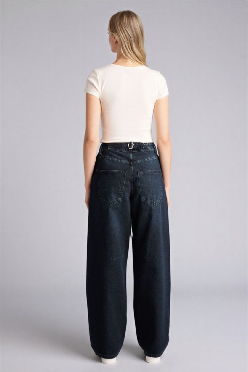 Woman Black Baggy Fit Denim Trousers
