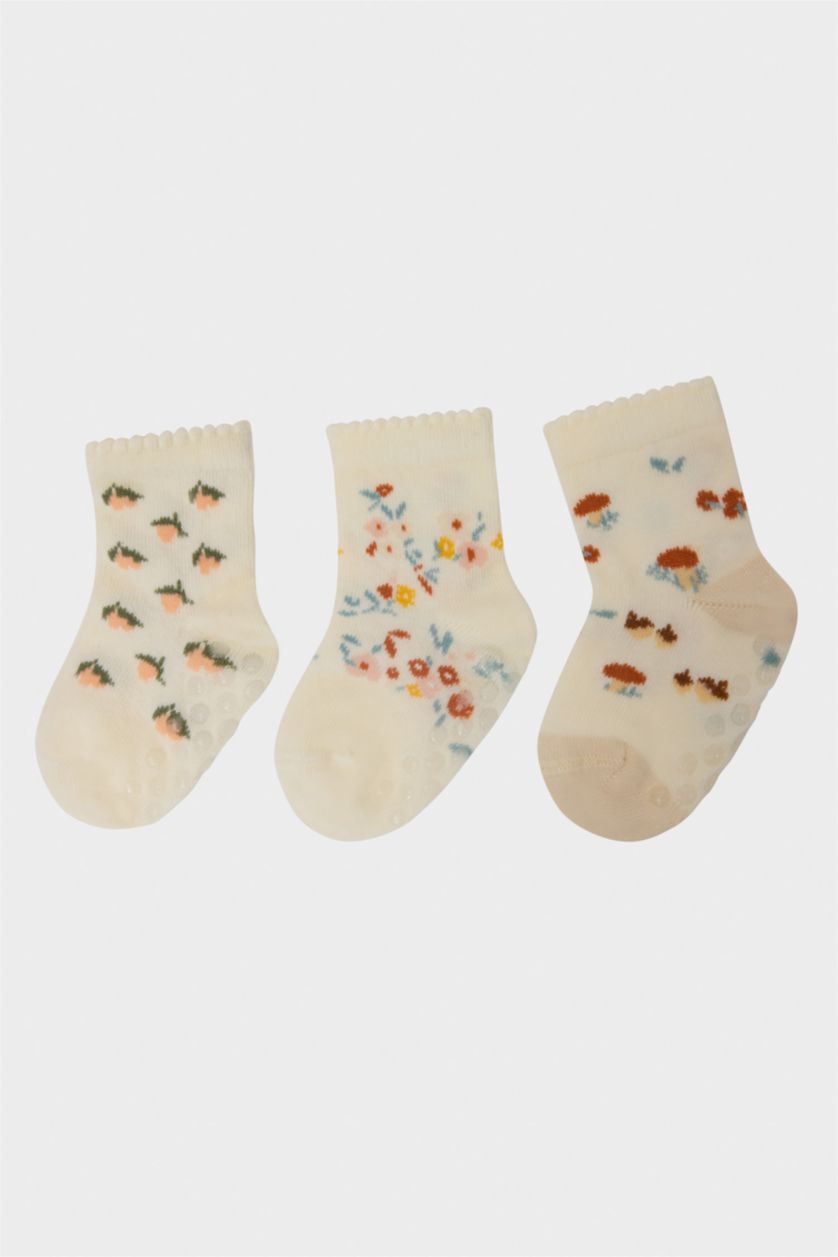 BABY GIRL White Baby Girl Non-Slip Base 3 Piece Cotton Long Socks