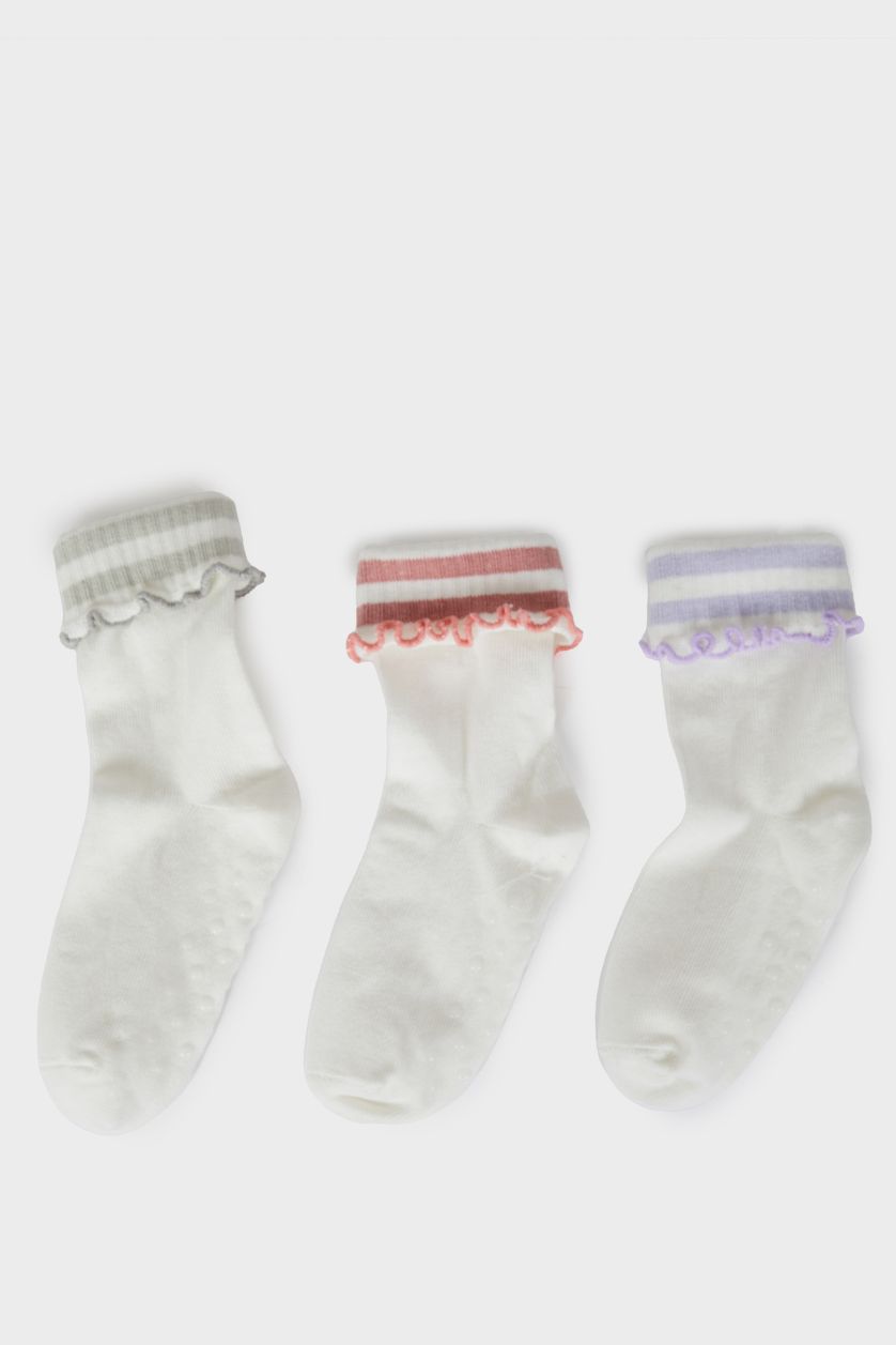 Kız Bebek Beyaz Kız Bebek Fırfırlı 3'lü Pamuklu Uzun Çorap