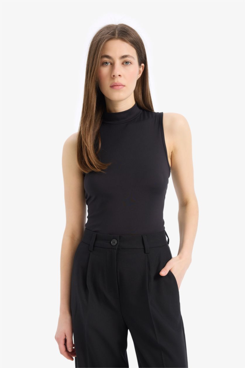 حريمي أسود بلوزة كت هاي كول سليم فيت