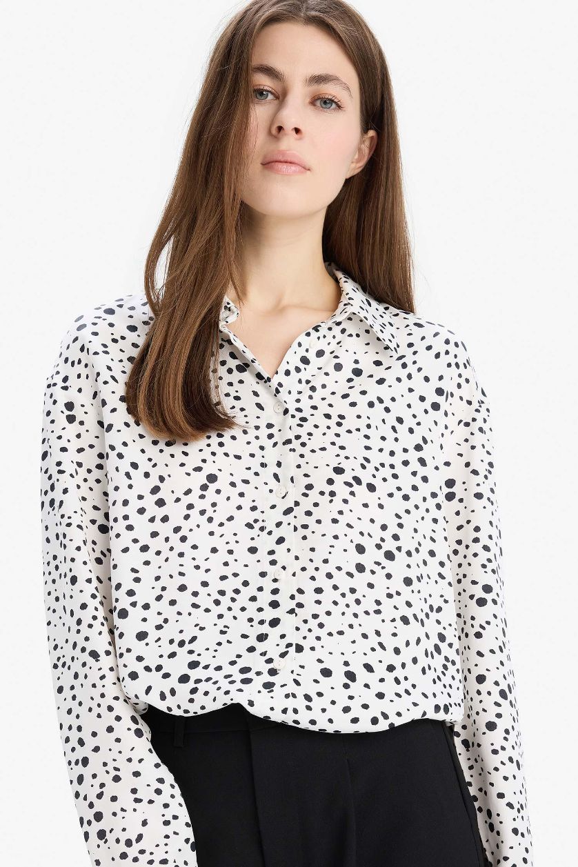 Женщины Бежевый Рубашка стандартного кроя с узором