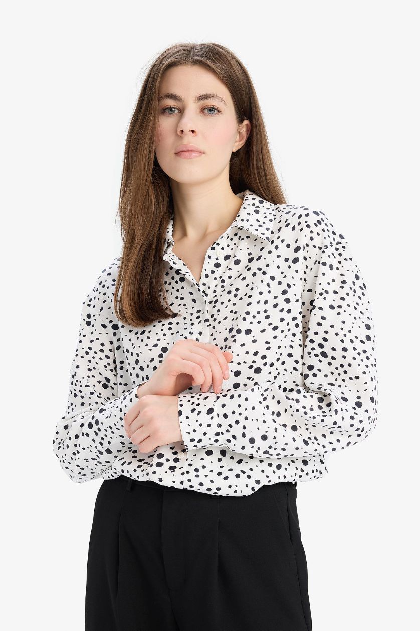 Женщины Бежевый Рубашка стандартного кроя с узором