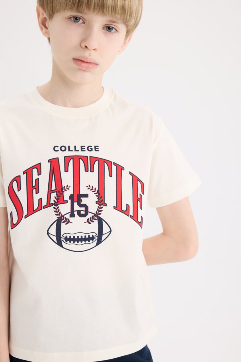 BOYS & TEENS Ecru Boy Printed T-Shirt Flexible Waist Shorts 2 Piece Pajama Set