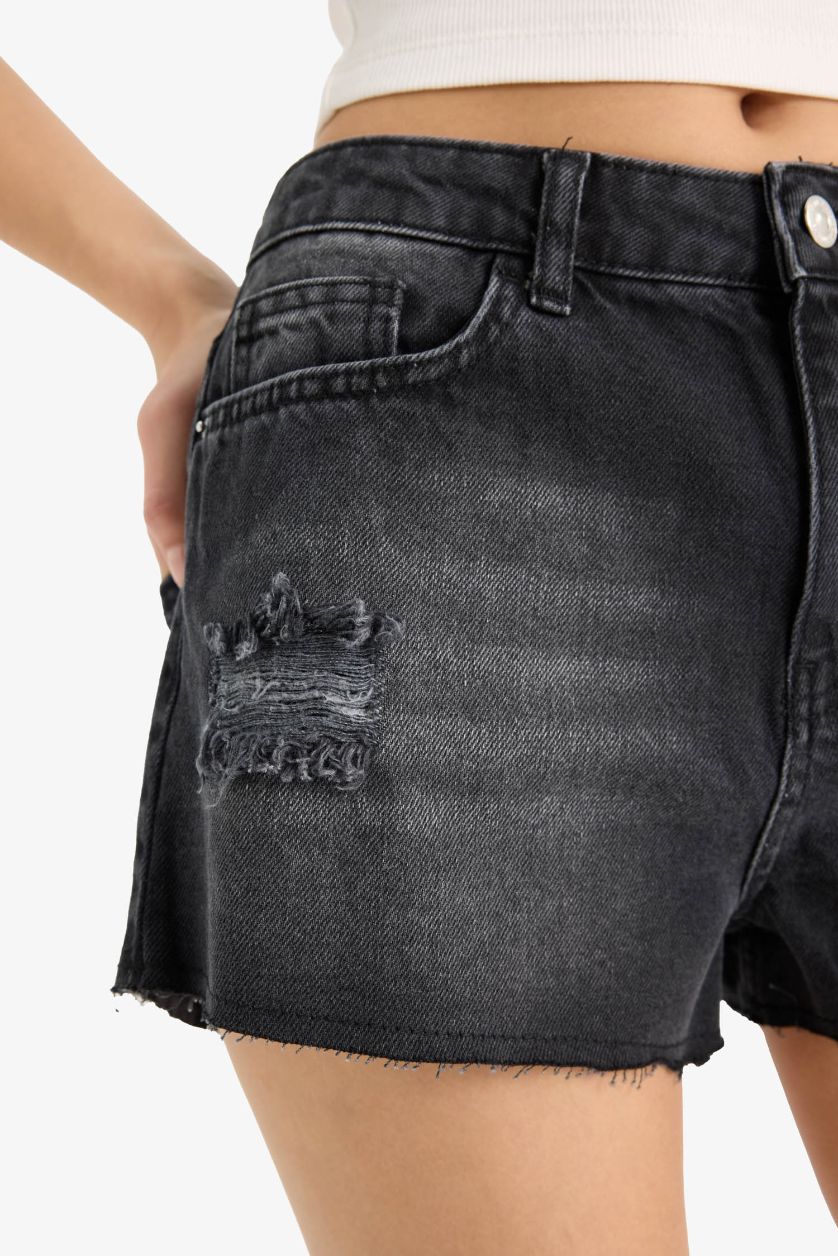 WOMAN Black High Waist Cut-Off Denim Shorts
