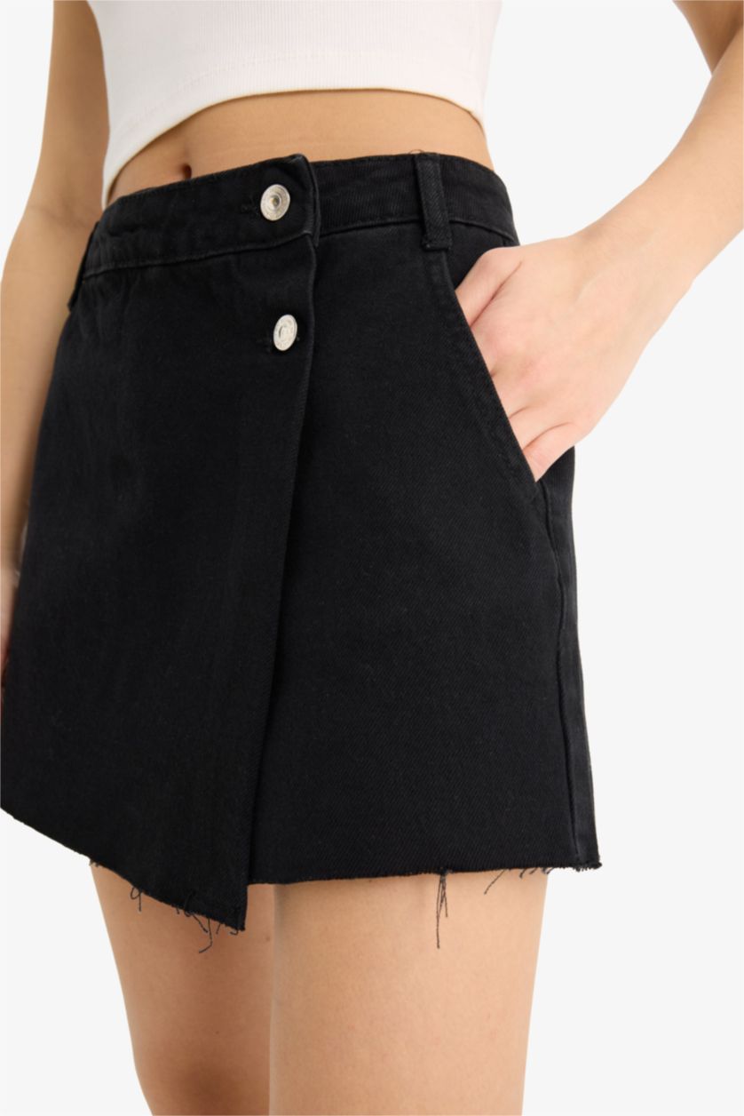 Kadın Siyah Yüksek Bel Cepli Mini Jean Şort Etek