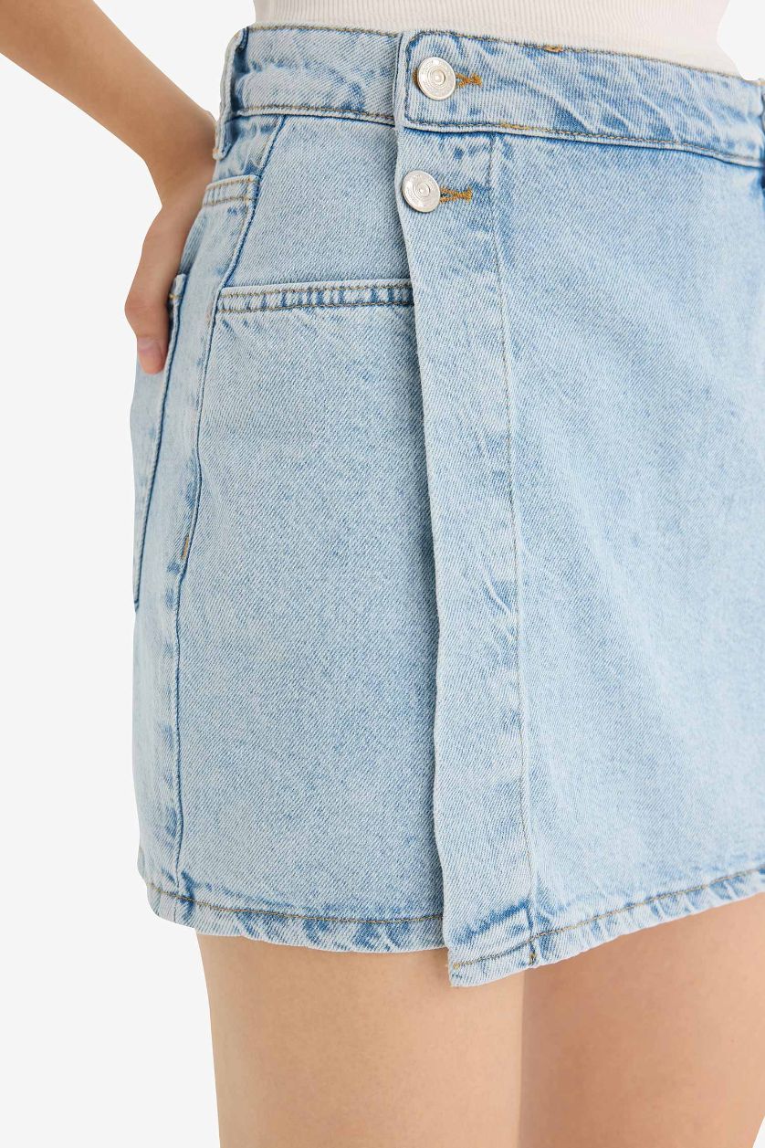 حريمي أزرق فاتح جيب شورت بخصر عالي