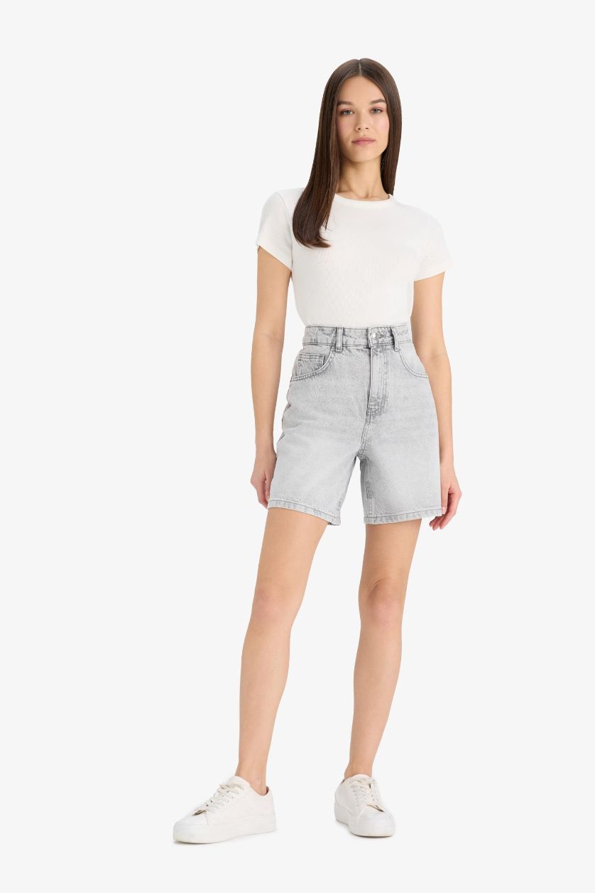 نساء رمادي شورت برمودا جينز بخصر عالي