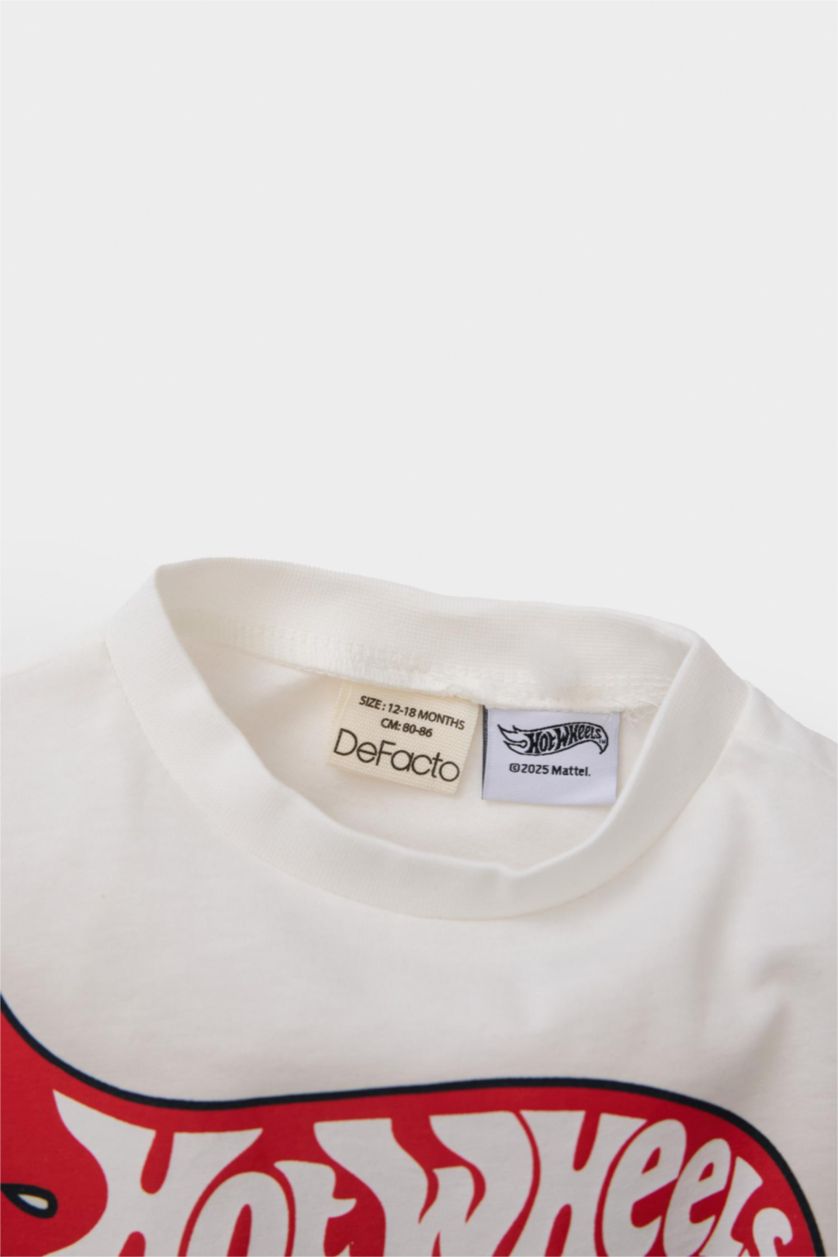 BABY BOY Ecru Baby Boy Hot Wheels Crew Neck Short Sleeve T-Shirt