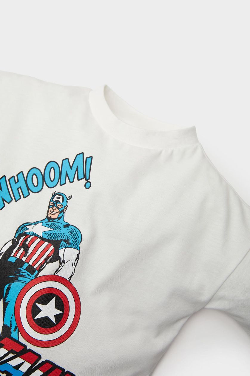 Erkek Bebek Ekru 2'li Takım Marvel Comics Kısa Kollu Tişört Beli Lastikli Şort Erkek Bebek