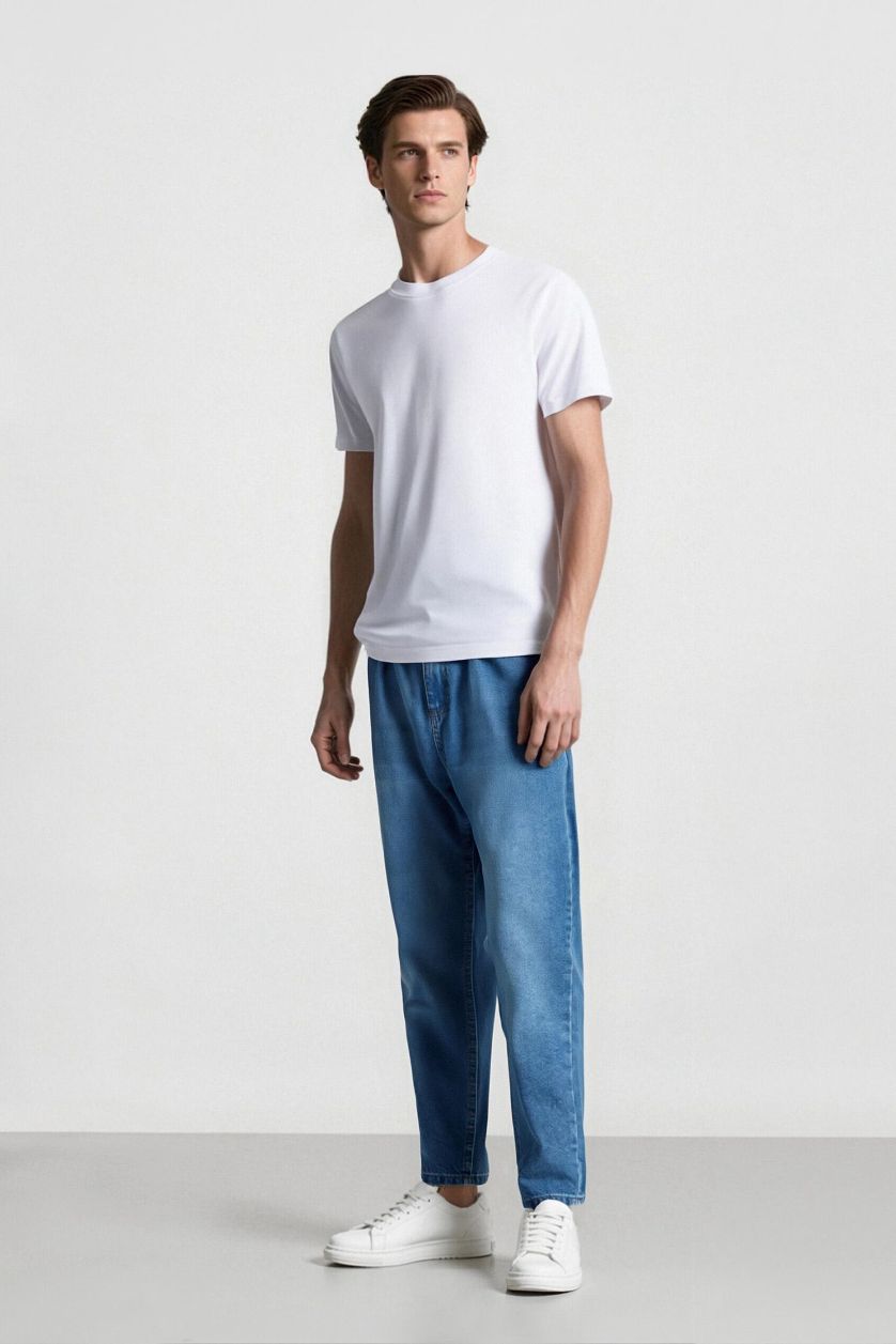 Man Blue Cotton Balloon Fit Loose Fit High Waist Jeans