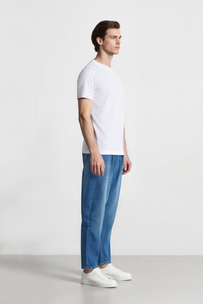 Man Blue Cotton Balloon Fit Loose Fit High Waist Jeans