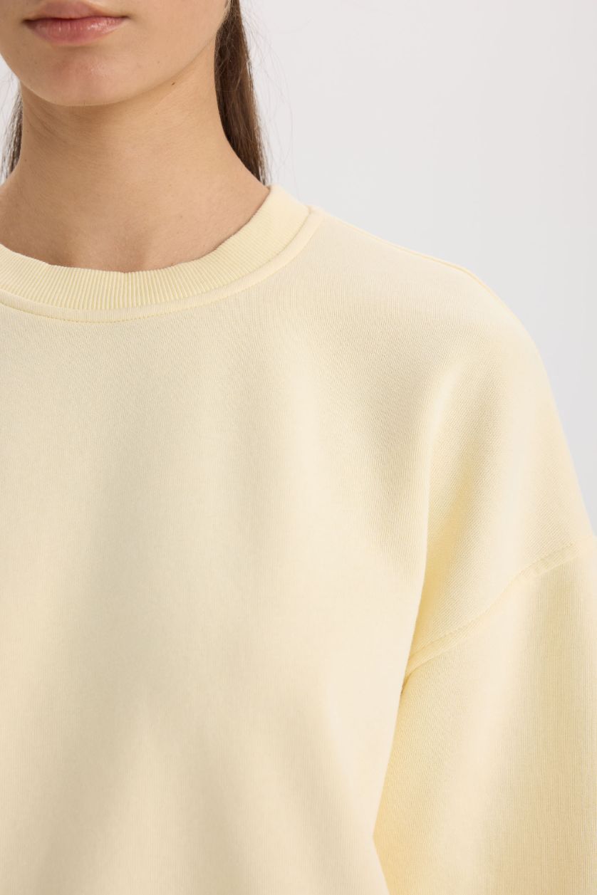 FEMME Jaune Clair Sweatshirt Basique à col rond et Coupe Boxy