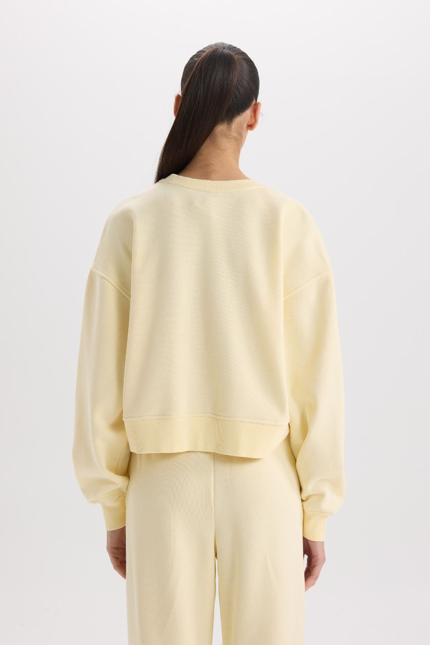 FEMME Jaune Clair Sweatshirt Basique à col rond et Coupe Boxy