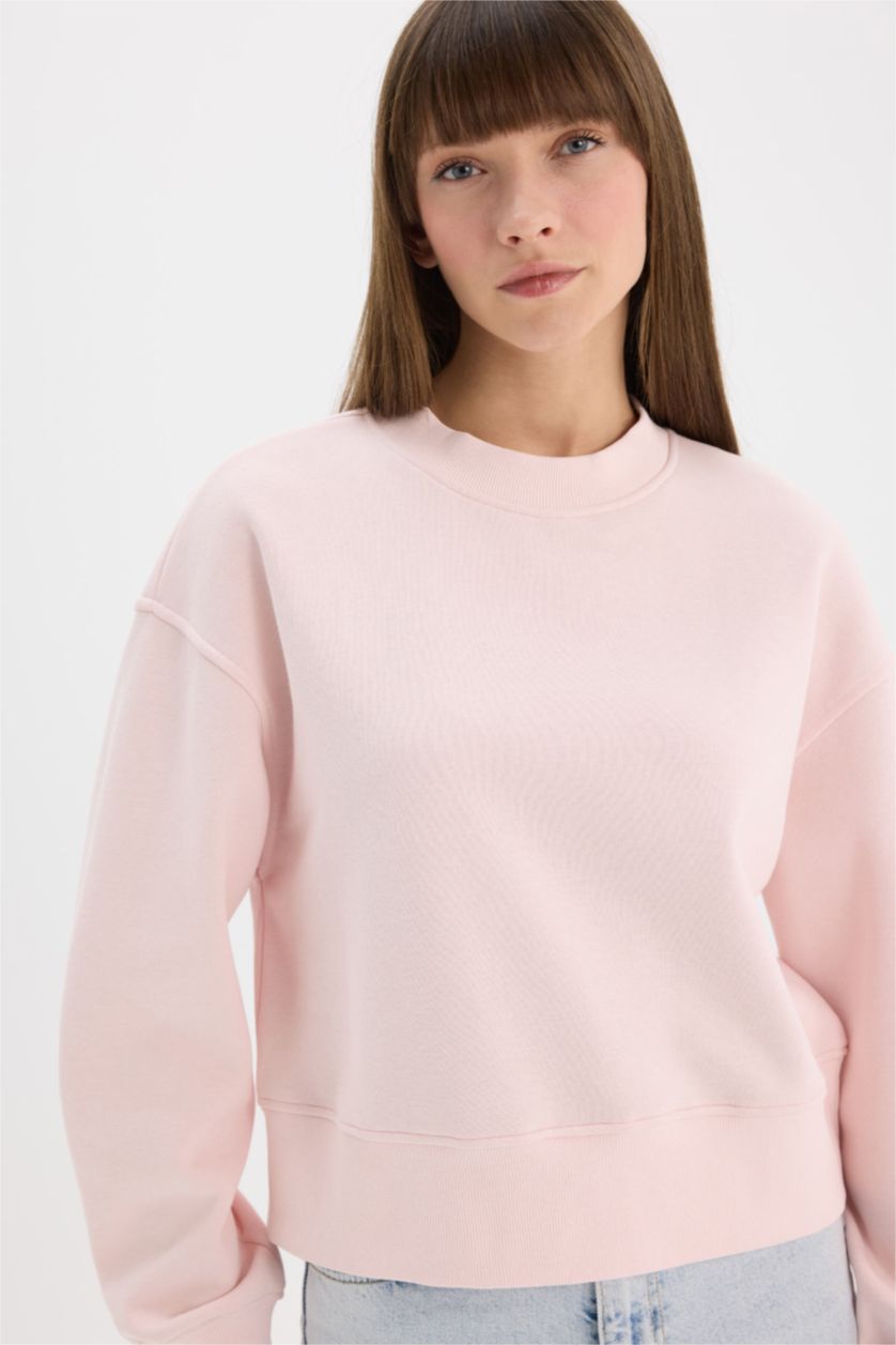 FEMME Rose Clair Sweatshirt Basique à col rond et Coupe Boxy