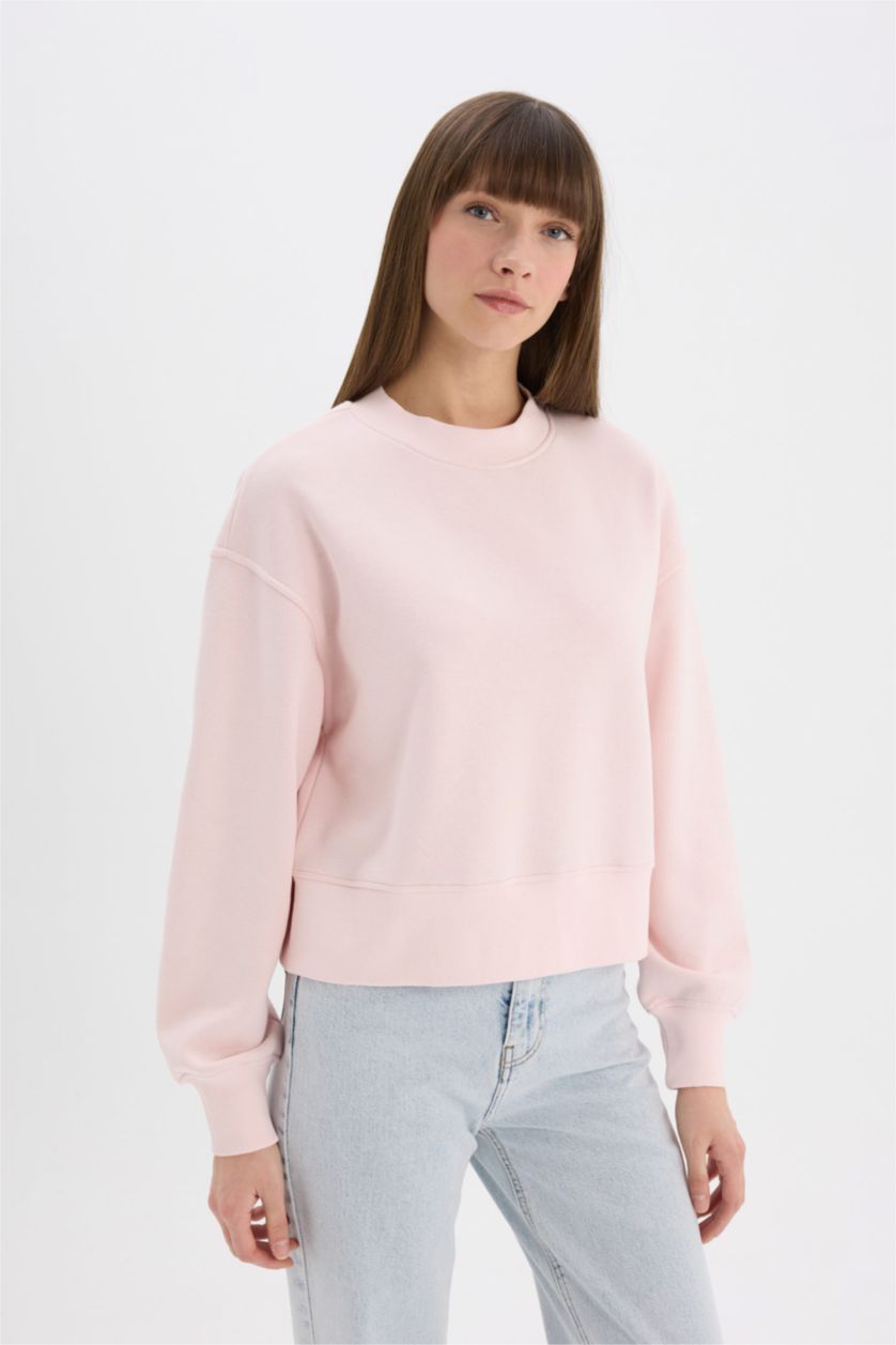 FEMME Rose Clair Sweatshirt Basique à col rond et Coupe Boxy