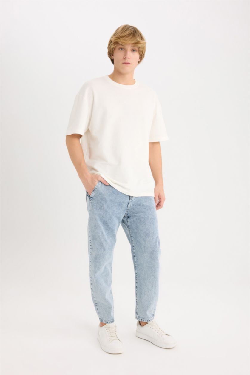 MAN Light Blue Relaxed Slouchy Fit Wide Leg Washed Jeans