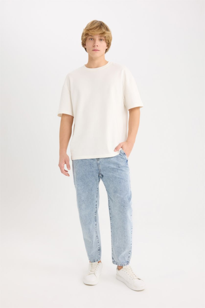 MAN Light Blue Relaxed Slouchy Fit Wide Leg Washed Jeans