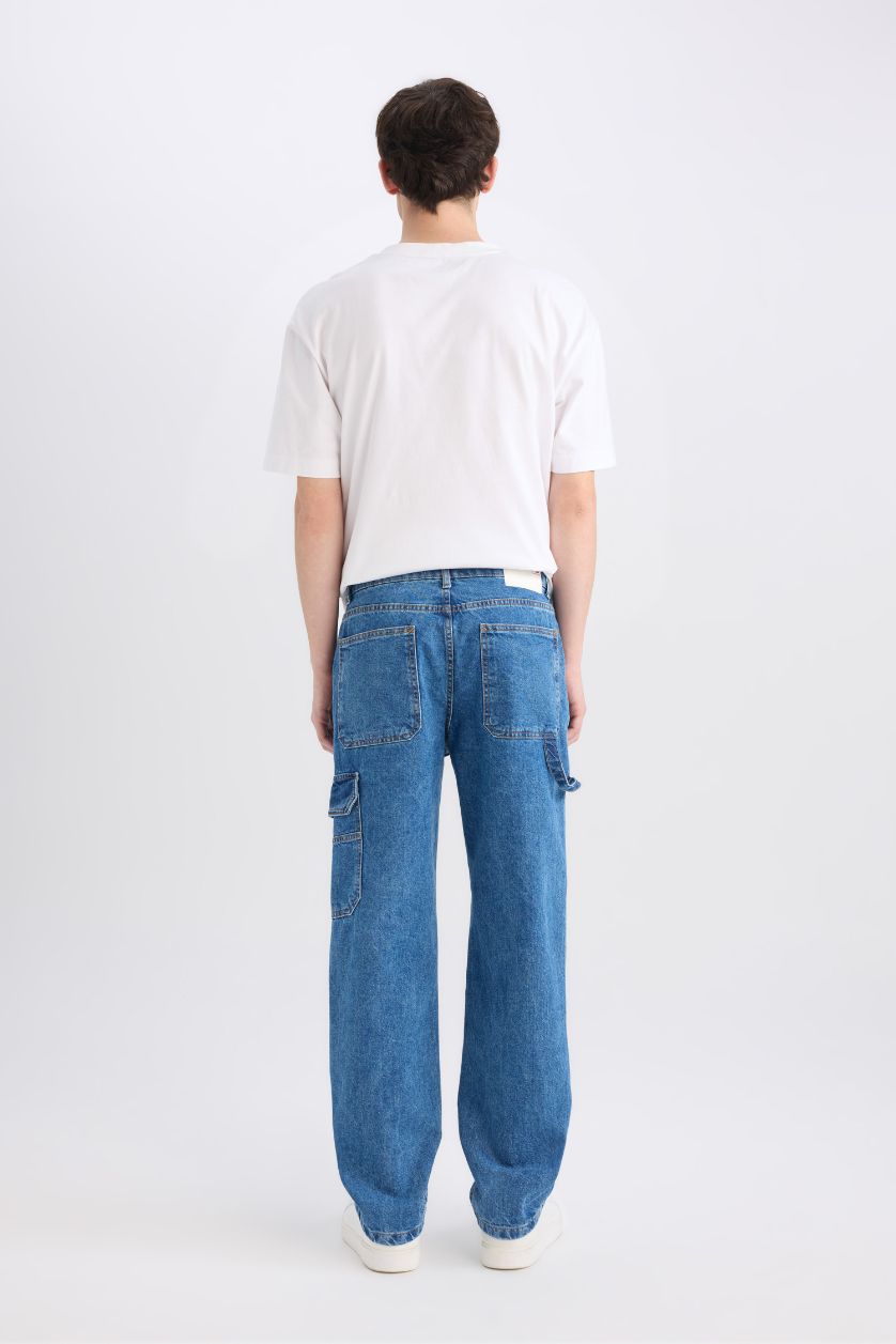 MAN Blue Relax Fit Wide Leg Washed Jeans