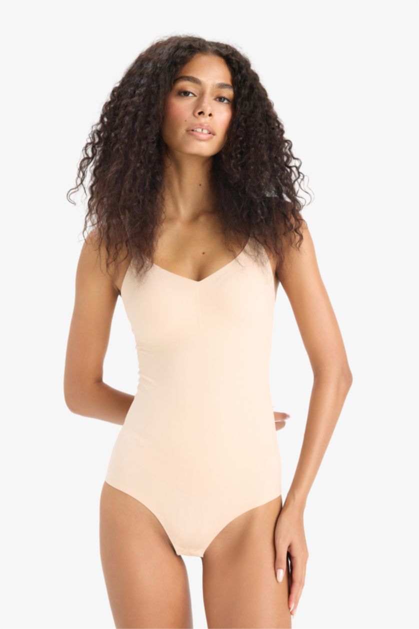 Kadın Bej Çıkarılabilir Pedli Ten Rengi Bodysuit Korse