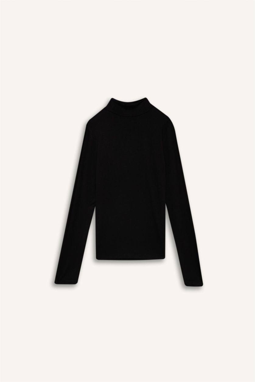 FEMME Noir T-Shirt À Manches Longues En Tricot Coupe slim raccourcie