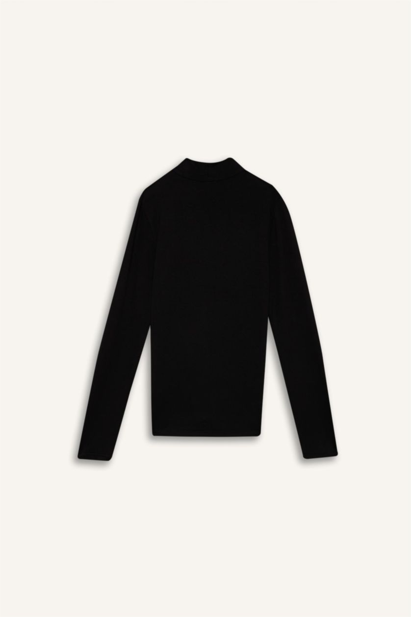 FEMME Noir T-Shirt À Manches Longues En Tricot Coupe slim raccourcie
