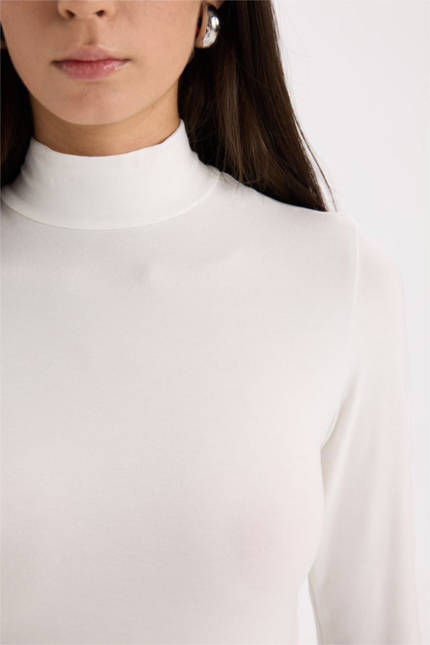 WOMAN Ecru Slim Fit Long Sleeve T-Shirt