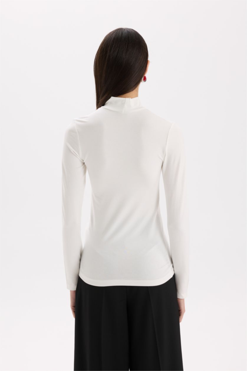 WOMAN Ecru Slim Fit Long Sleeve T-Shirt