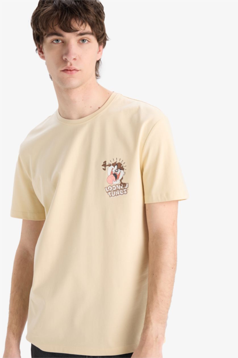 Erkek Taş %100 Pamuk Looney Tunes Regular Fit Bisiklet Yaka Baskılı Kısa Kollu Tişört