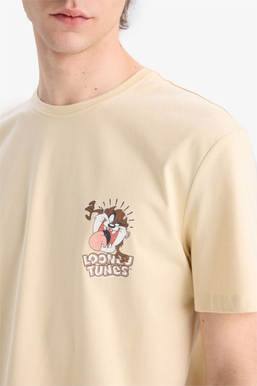 Erkek Taş %100 Pamuk Looney Tunes Regular Fit Bisiklet Yaka Baskılı Kısa Kollu Tişört