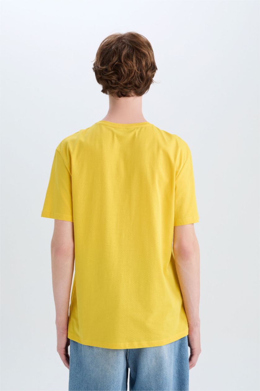 HOMME Jaune T-shirt en coton imprimé Looney Tunes à manches courtes et col rond