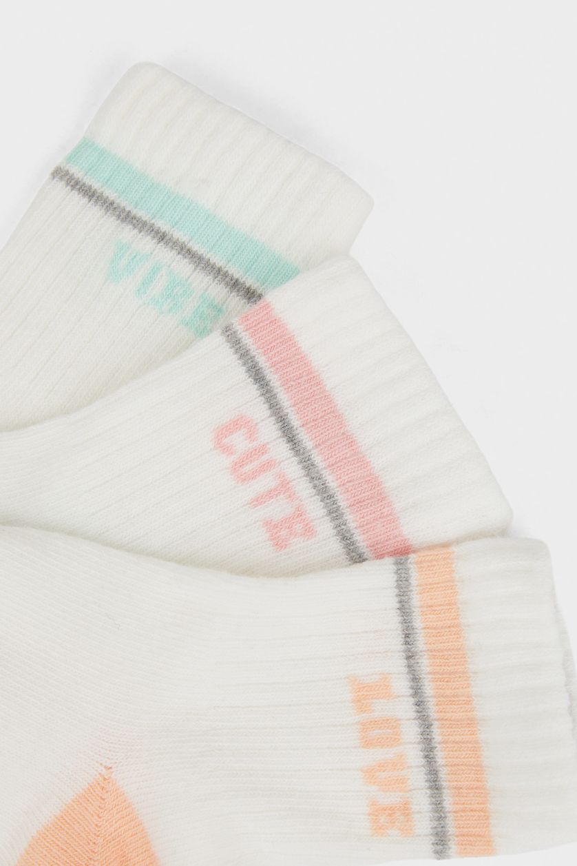 طفلة صغيرة أبيض جوارب بنات من قطن مانعة للانزلاق - 3 قطع