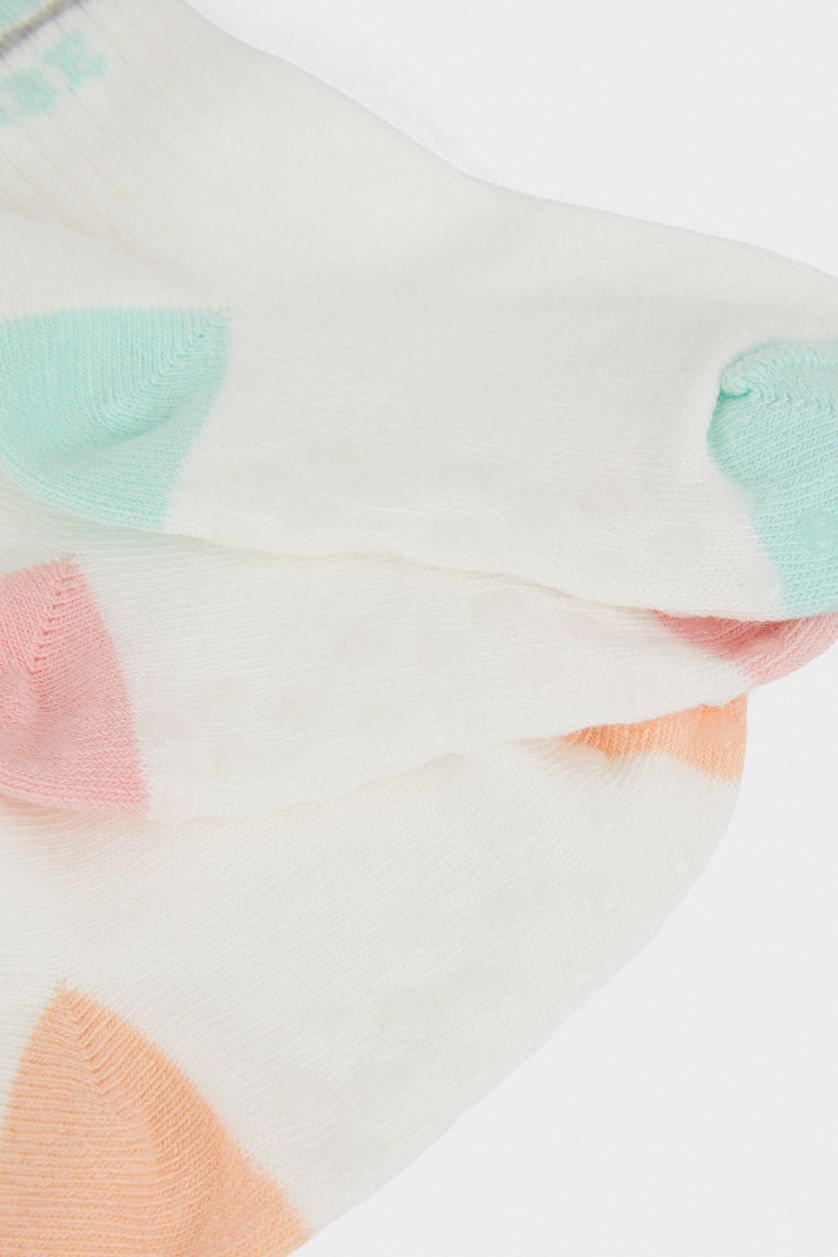 طفلة صغيرة أبيض جوارب بنات من قطن مانعة للانزلاق - 3 قطع