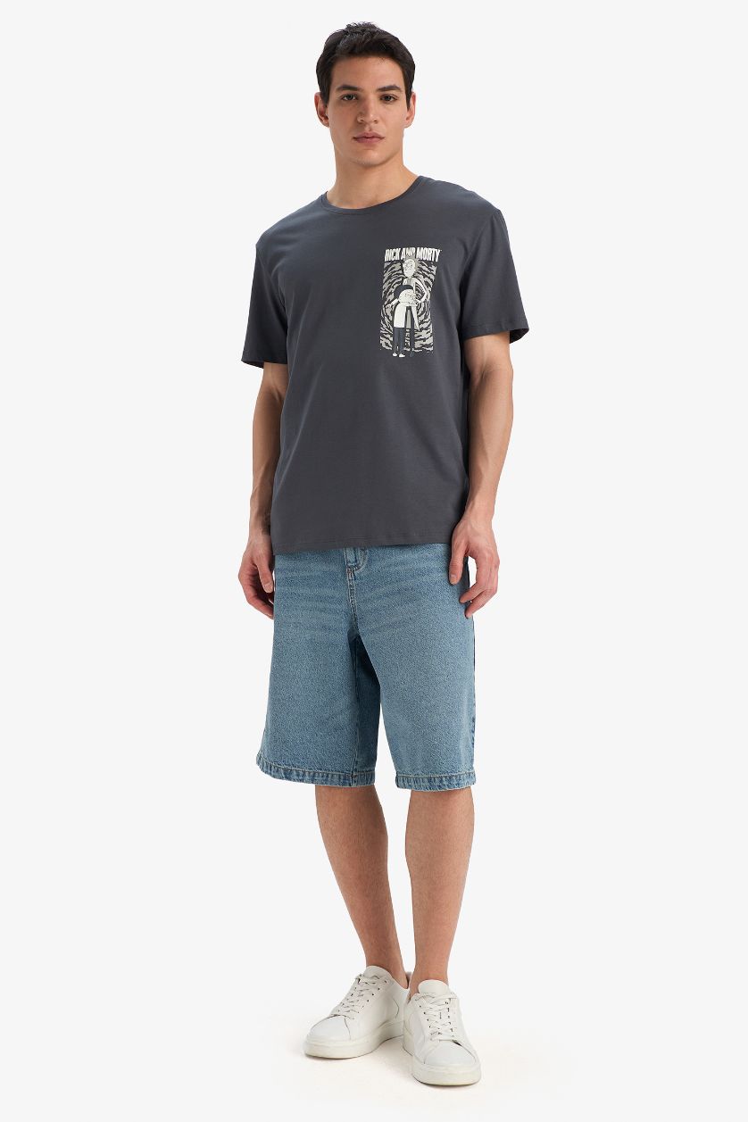 Erkek Antrasit %100 Pamuk Rick and Morty Regular Fit Bisiklet Yaka Kısa Kollu Tişört