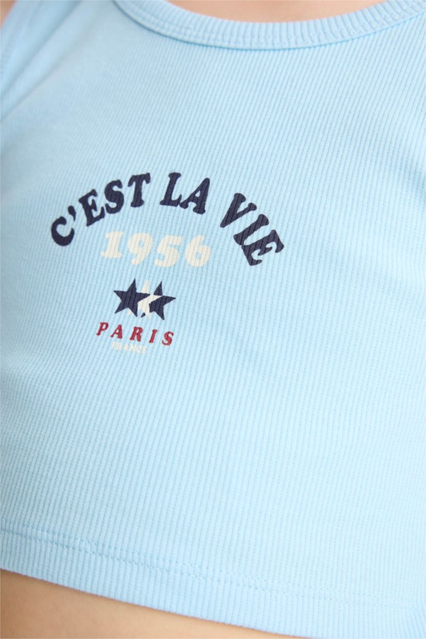 Kız Çocuk - Genç Kız Açık Turkuaz 2'li Takım Baskılı Kolsuz Tişört Şort Kız Çocuk