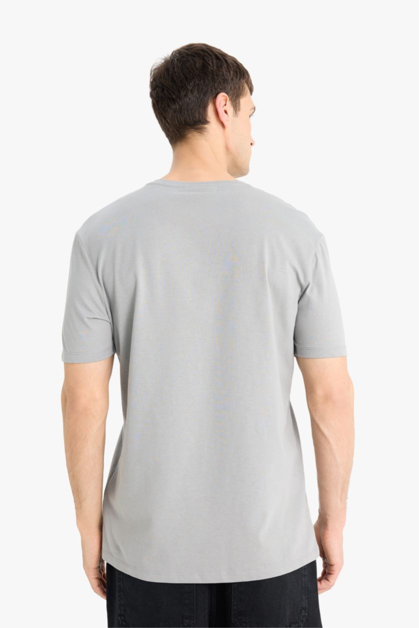 Erkek Gri %100 Pamuk Vikings Regular Fit Bisiklet Yaka Kısa Kollu Tişört