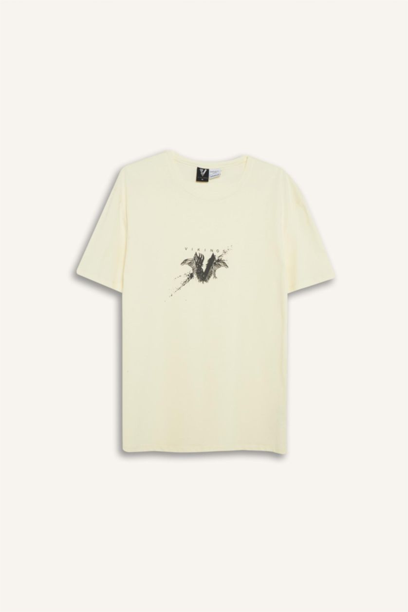 Erkek Taş %100 Pamuk Vikings Regular Fit Bisiklet Yaka Kısa Kollu Tişört
