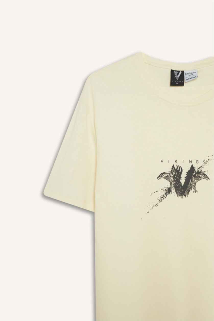 Erkek Taş %100 Pamuk Vikings Regular Fit Bisiklet Yaka Kısa Kollu Tişört