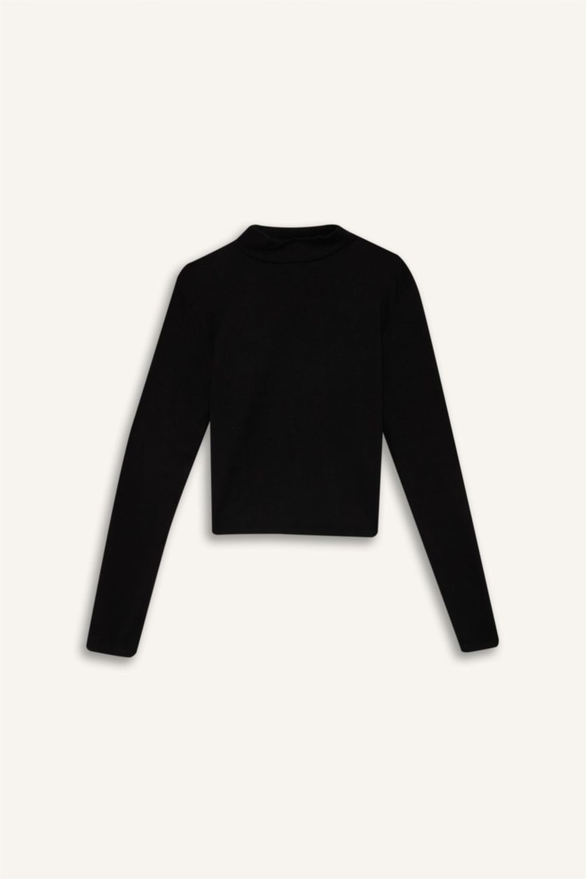 FEMME Noir T-Shirt À Manches Longues En Tricot Modal Coupe slim raccourcie