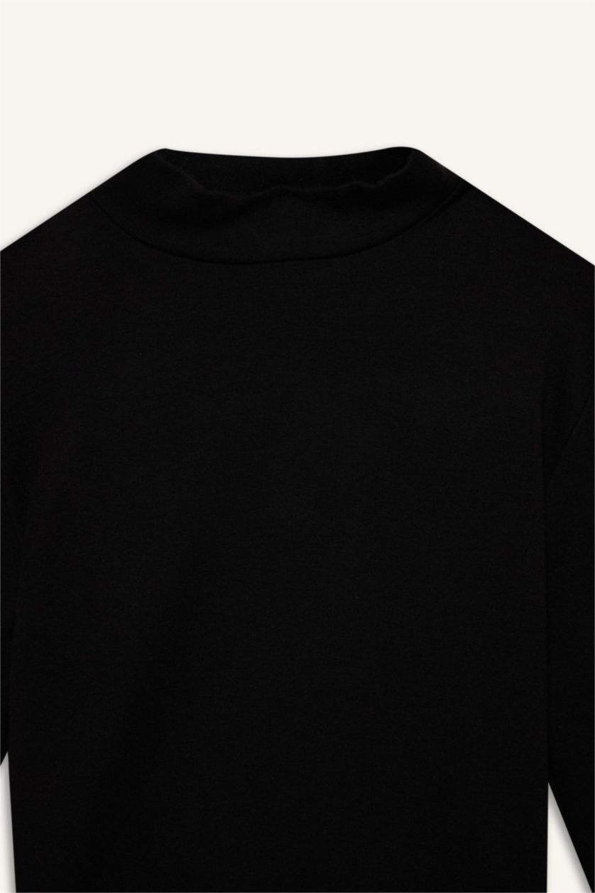FEMME Noir T-Shirt À Manches Longues En Tricot Modal Coupe slim raccourcie