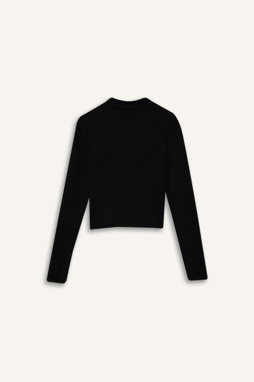FEMME Noir T-Shirt À Manches Longues En Tricot Modal Coupe slim raccourcie