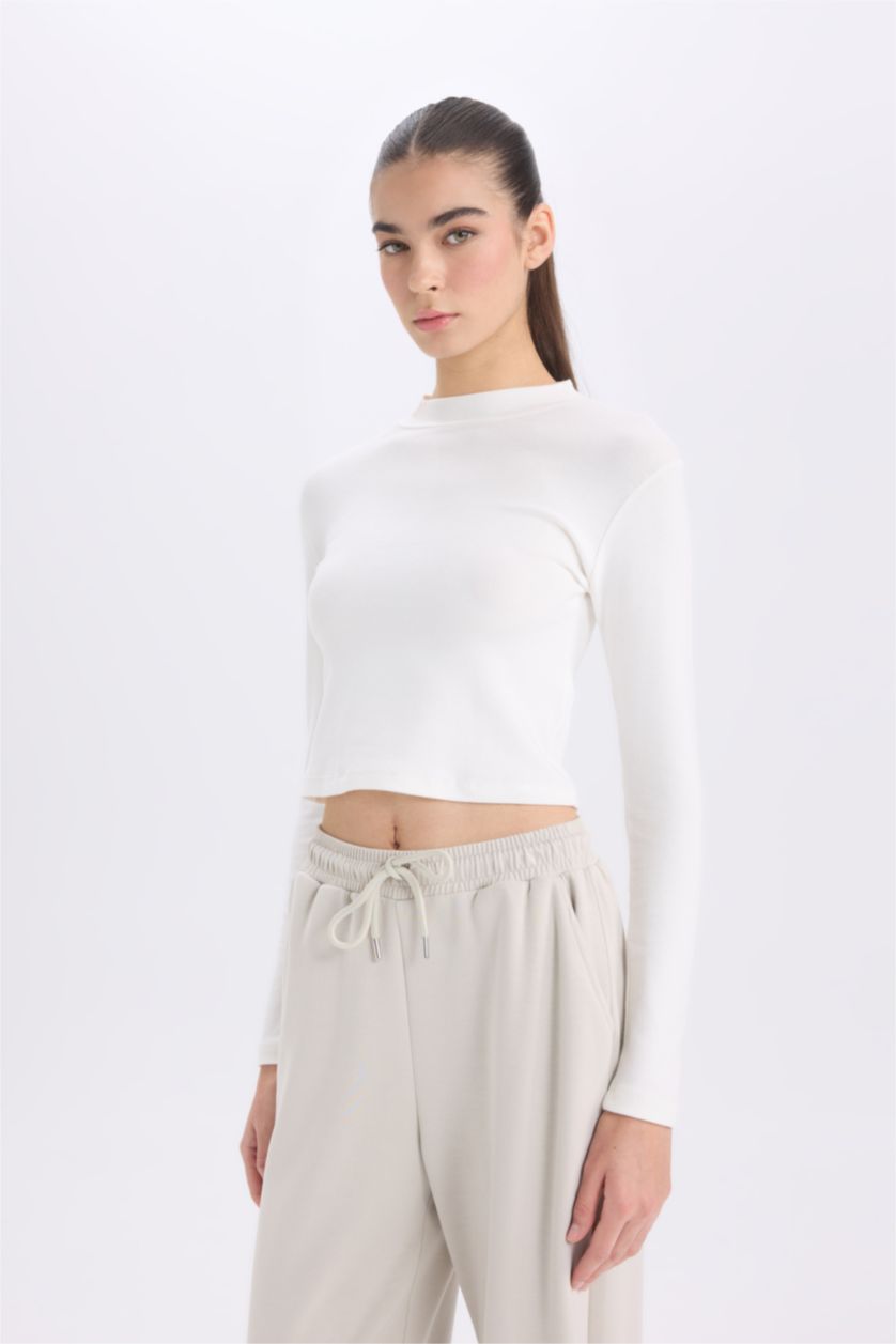 WOMAN Ecru Slim Fit modal Long Sleeve T-Shirt