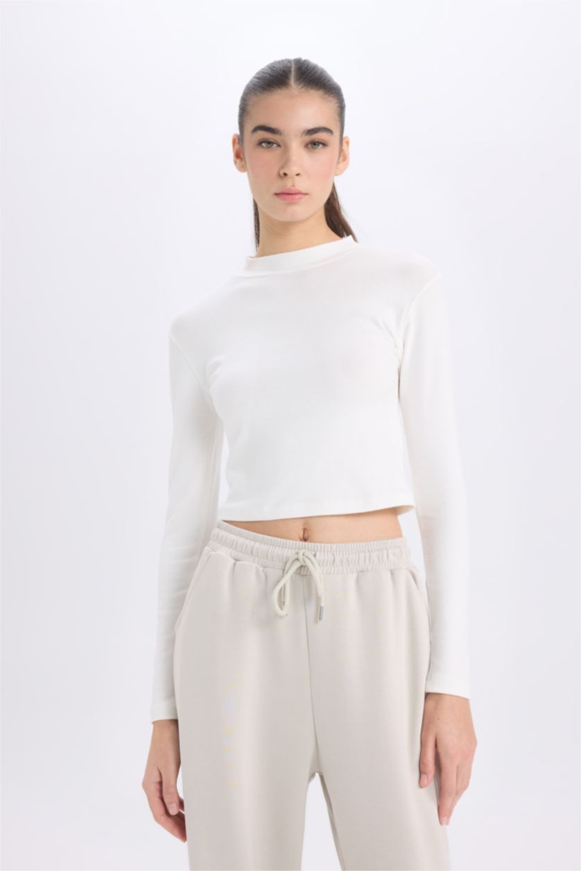 WOMAN Ecru Slim Fit modal Long Sleeve T-Shirt